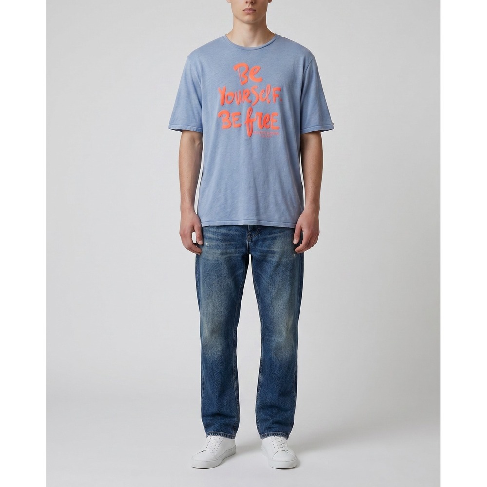 Scotch & Soda Graphic Tee Be Yourself Be‎ Free Blue Cotton Linen L Streetwear